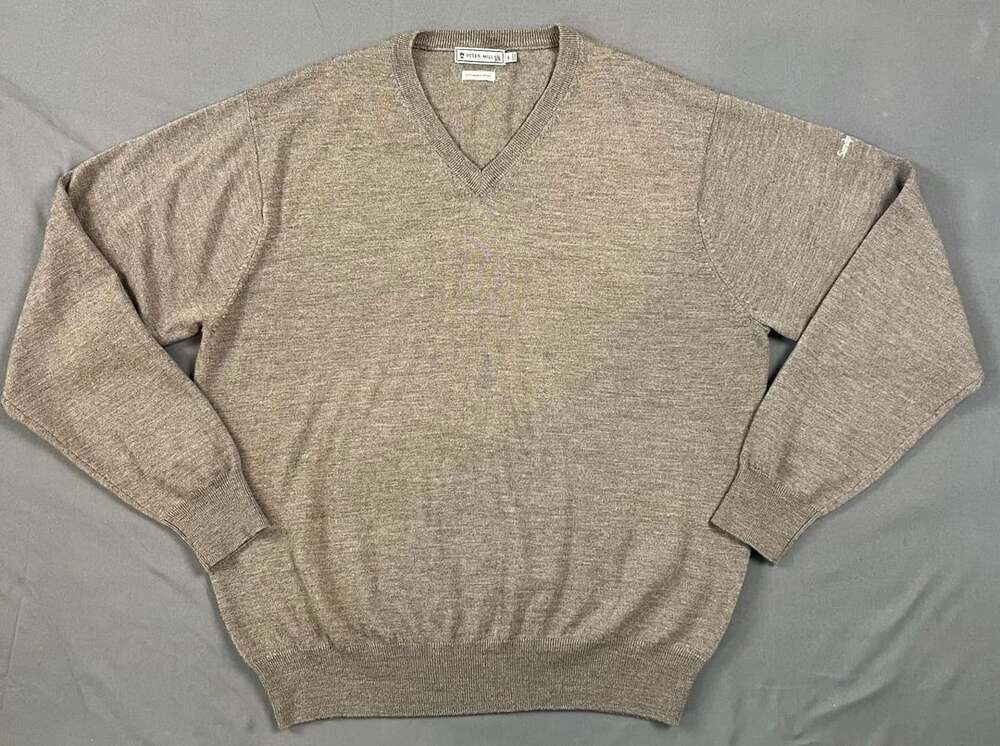 Peter Millar 100% Merino Wool V-Neck Sweater Tan Brown Men's Size Large